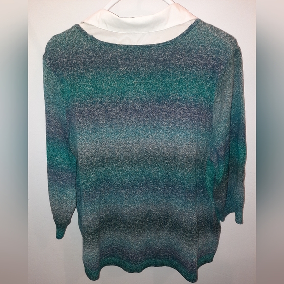 Studio Works Green & Blue Sweater, shirt combo, detachable necklace size 2x EUC - Picture 5 of 7